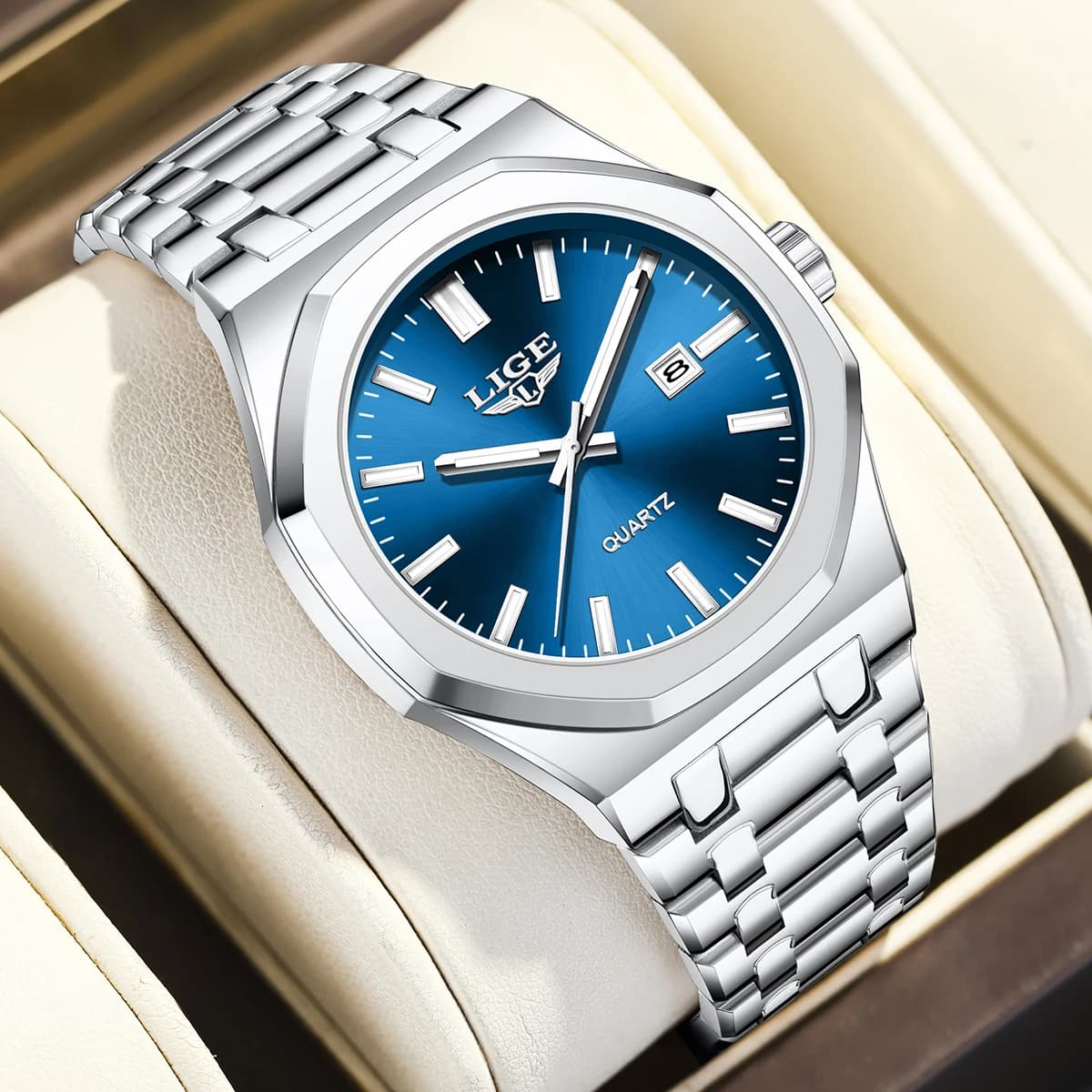 Orologio LIGE da uomo, originale, di marca, luminoso, con data, in acciaio inossidabile, orologio da uomo business, impermeabile, con movimento giapponese.