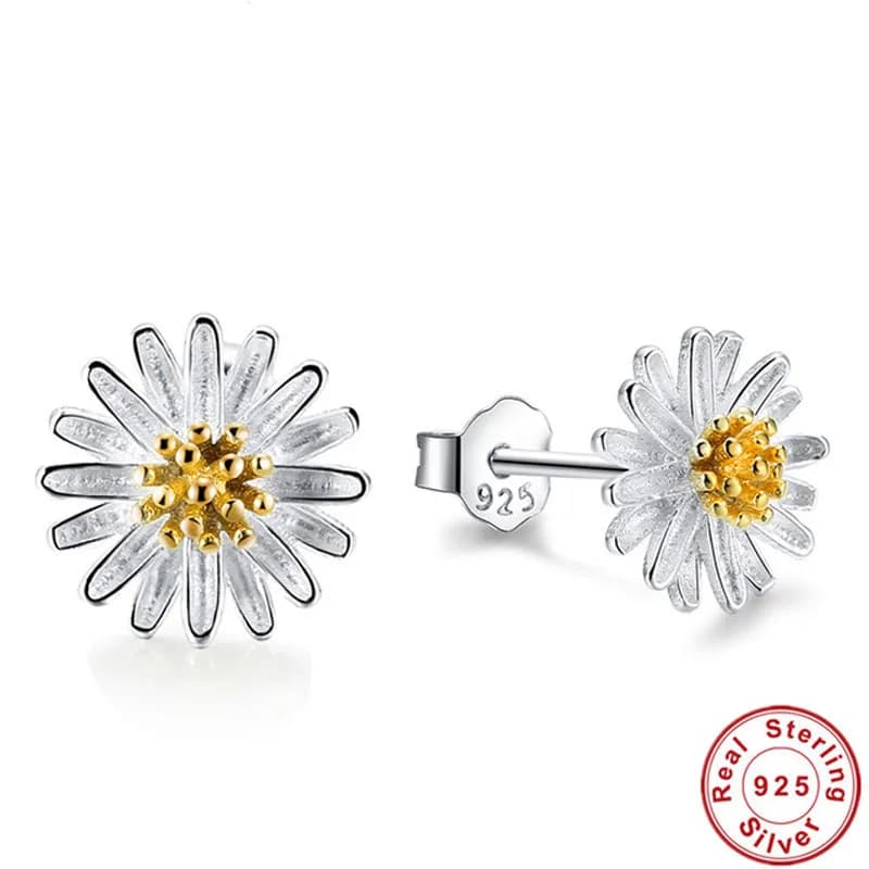 Mini orecchini a bottone con fiore margherita in vero argento sterling 925 per le donne Gioielleria raffinata con piante carine 2024 Accessori alla moda
