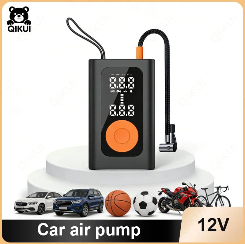 Compressore d'Aria Portatile per Pneumatici Auto con Alimentatore di Emergenza e Avviatore d'Emergenza 12V DC per Veicoli, Bici e Scooter Elettrici