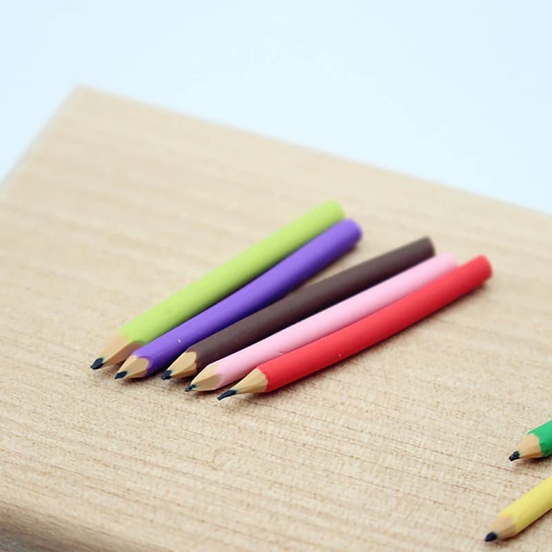 10-Piece Miniature Dollhouse Colored Pen Pencils Set, Kids Pretend Play School Supplies Doll House Accessories