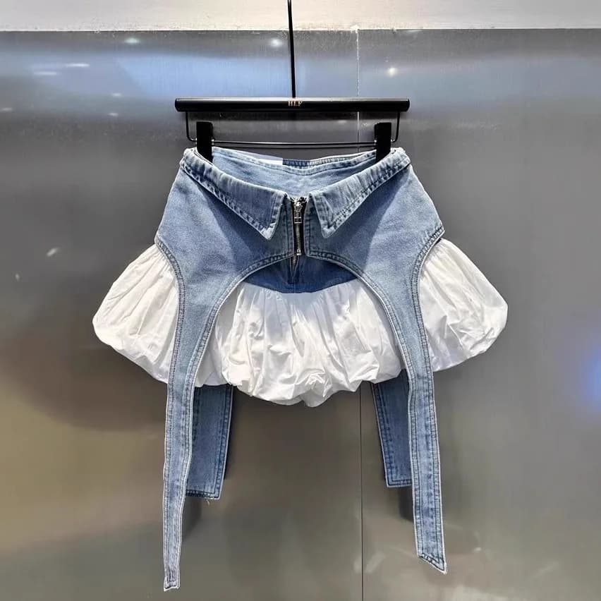 2026 Spring New Irregular Splicing Design Denim Skirt Women's Fashion Anti-light A-shaped Skirt