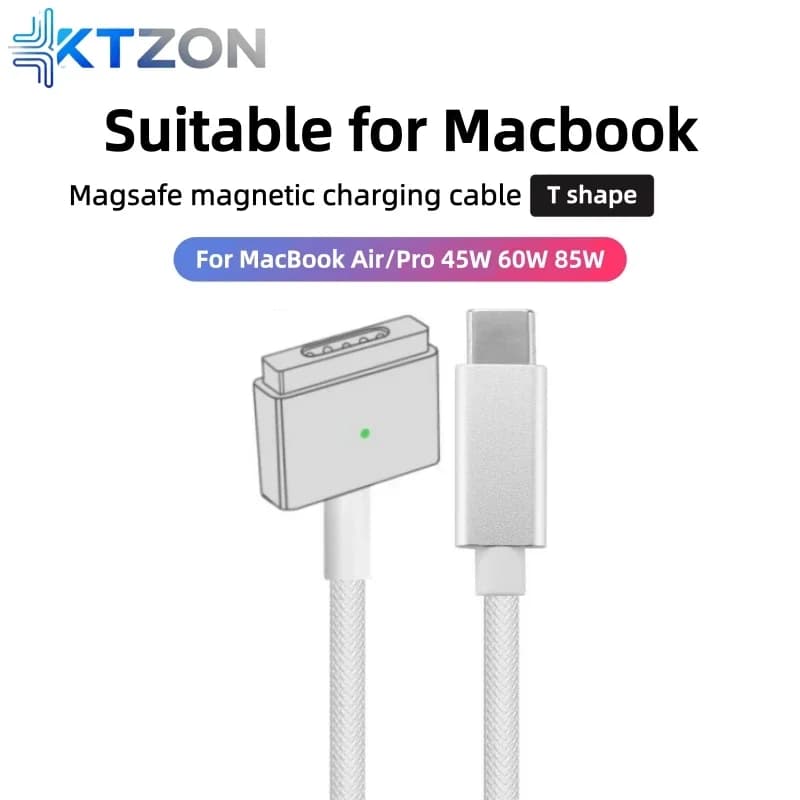 Cavo di ricarica intrecciato con punta T da USB-C a MagSafe 2 per MacBook Air/Pro, cavo di ricarica magnetico veloce compatibile con 45W 60W 85W
