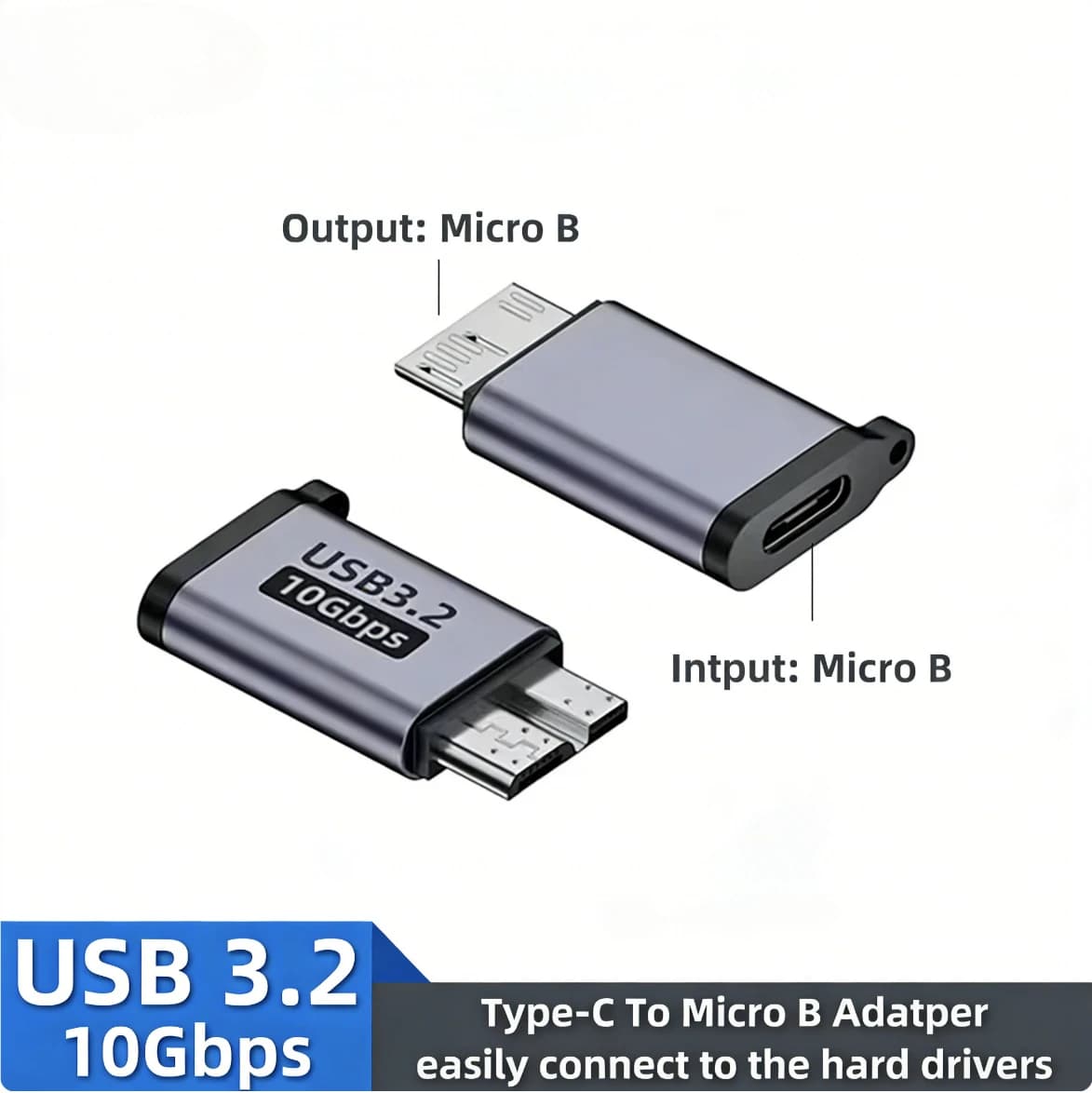 Adattatore USB C 3.0 da Micro B maschio a Tipo C femmina, connettore da Tipo-C a Micro B per laptop, disco rigido esterno, box per disco rigido, Samsung S5