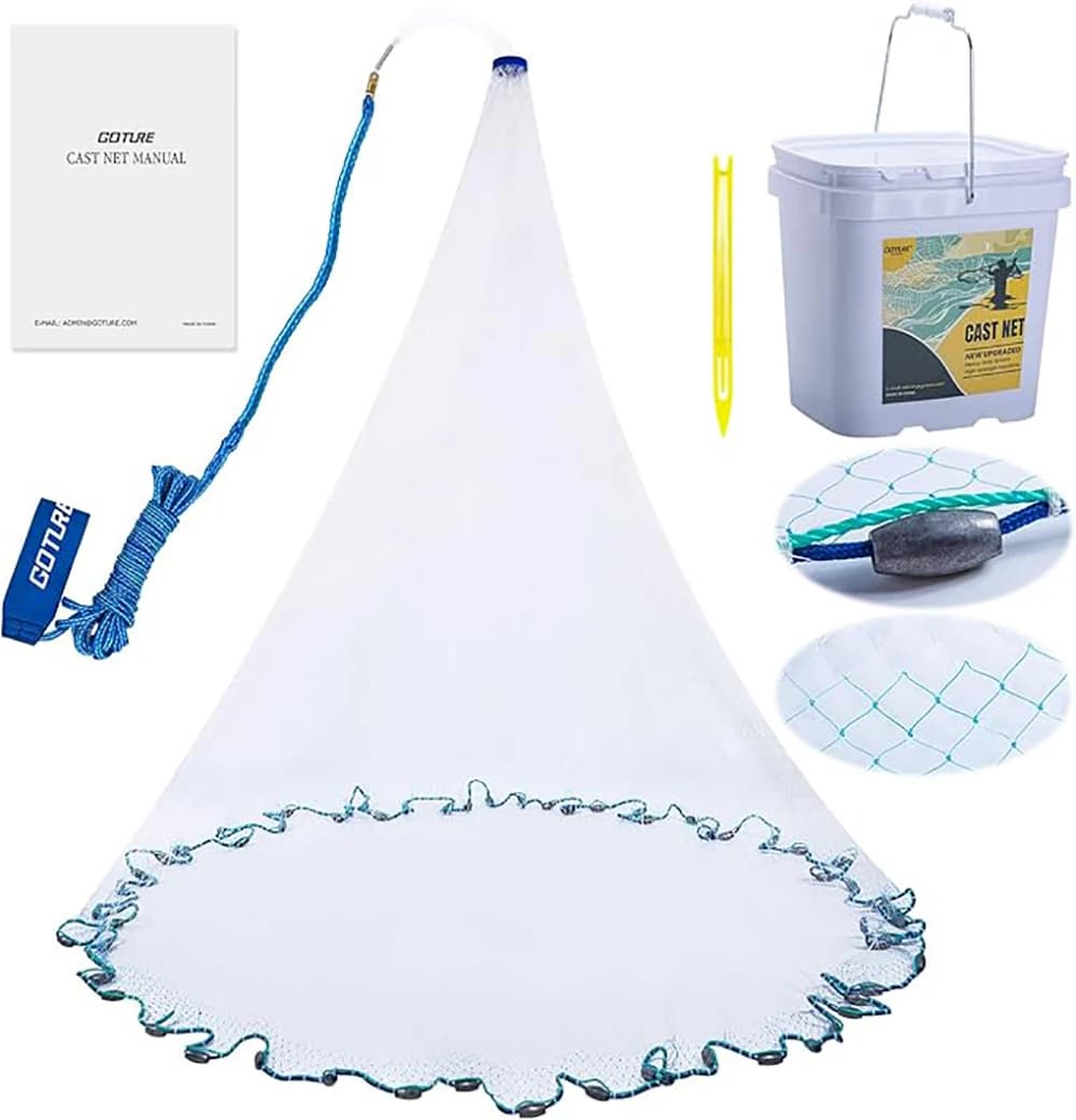 Rete da pesca Goture Rete da pesca per acqua salata Maglia 3/8 con pesi neri resistenti Reti da lancio monofilamento per esche da pesca
