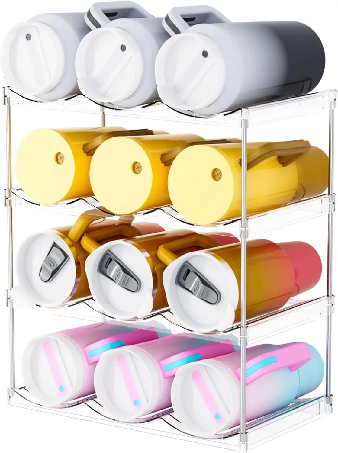 Organizzatore impilabile a 4 livelli per bottiglie d'acqua da cucina, porta bicchieri trasparente per bicchieri da 40 oz