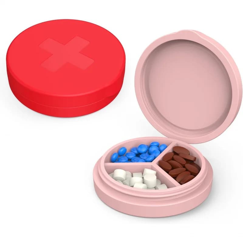 Portapillole portatile piccolo, portapillole da viaggio in morbido silicone a 3 scomparti, contenitore per vitamine, farmaci e integratori
