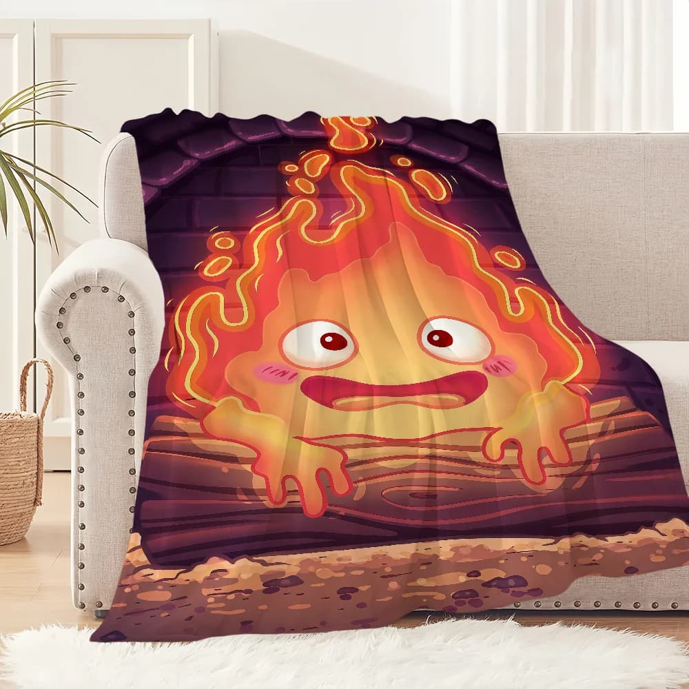 anime C-Calcifer Flannel warm fanart comfort soft plush blanket sofa cute living cute room office bedroom travel cartoon gift