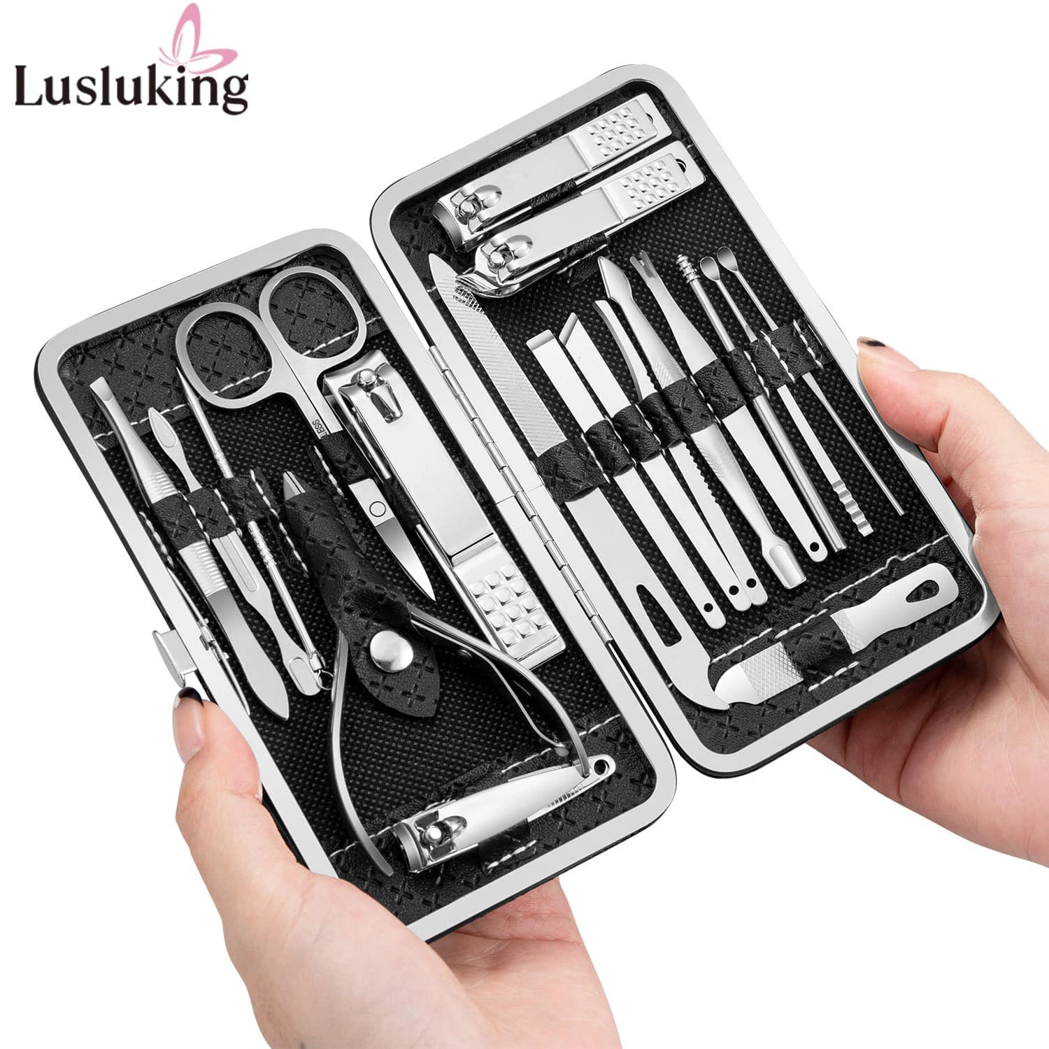 9/16/19 pezzi set manicure tagliaunghie in acciaio inossidabile nero pinza per cuticole pedicure strumento di cura professionale kit per toelettatura pulizia