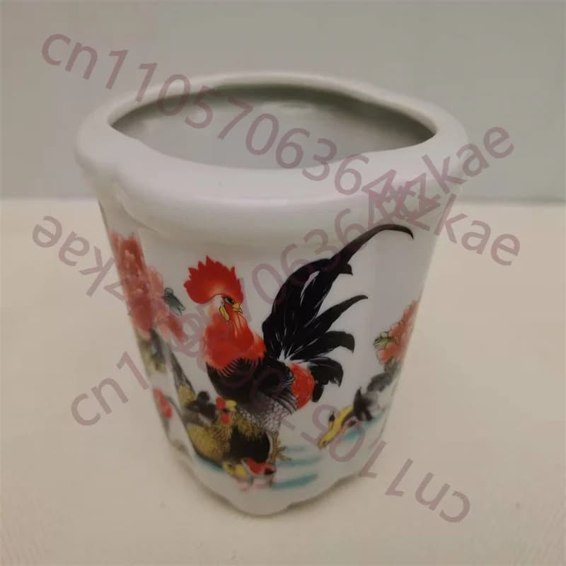 Ancient, white and pink Chinese porcelain flower vase, with great gall and chick pattern, for indoor and outdoor plants