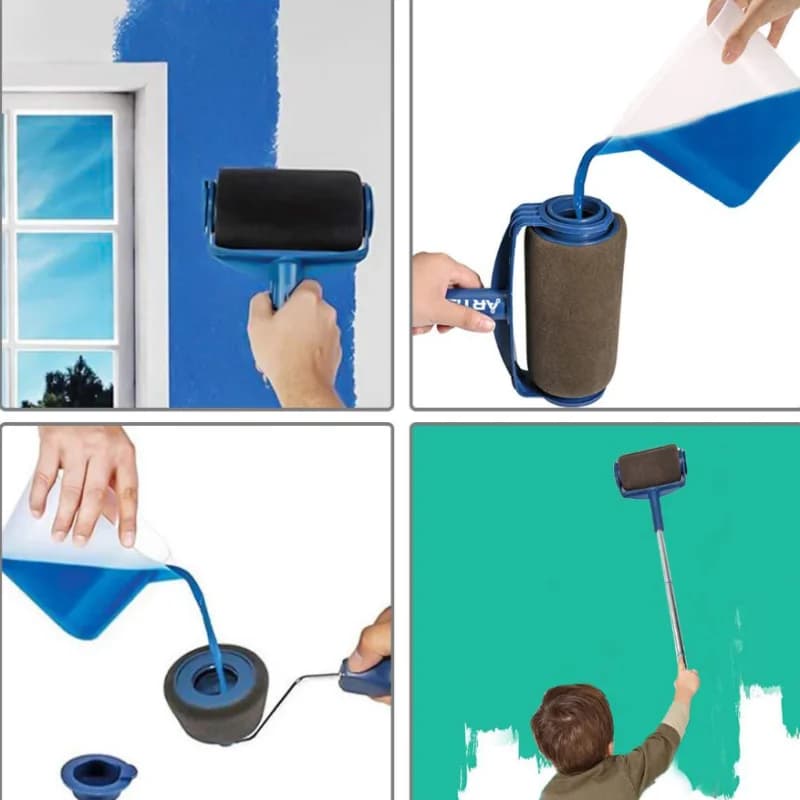 8 pz/set rullo di vernice multifunzionale manico per pennello angolare strumenti rotolo di pittura murale fai da te per uso domestico pennelli per pittura facili da usare