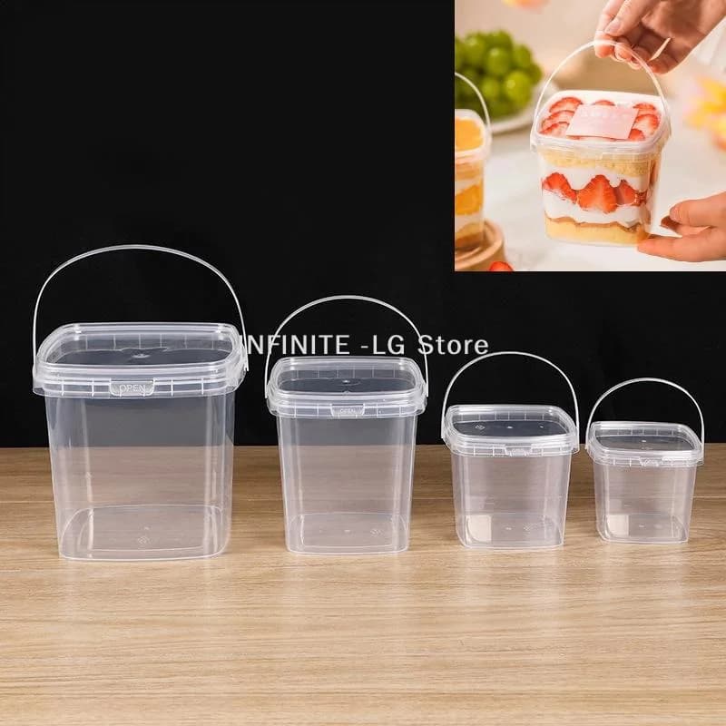 10pcs Plastic 500/1000 ML Bucket For Food Storage Leakproof Seal Bucket With Lid Handle Clear Container Box Transparent Bucket