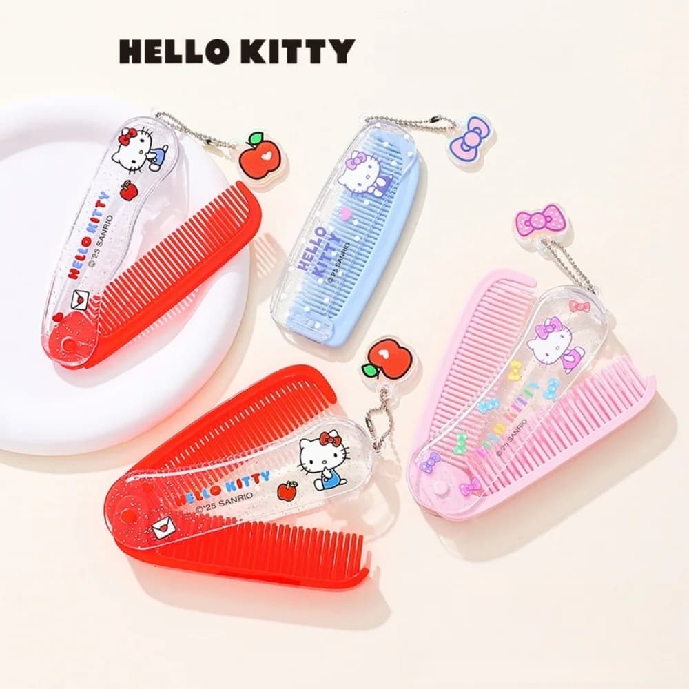Pettine Pieghevole Originale Sanrio con Specchio, Spazzola Massaggiante Kawaii Hello Kitty, Strumento per lo Styling e il Trucco, Regalo per Ragazze