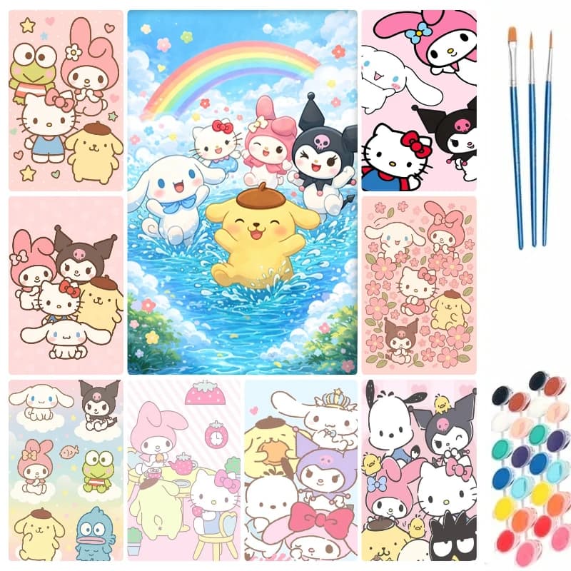 DIY Oil Painting By Numbers Kit Sanrio Cartoon Theme Acrylic Paint By Numbers Diy Numbers Painting Art on Canvas By Numbers