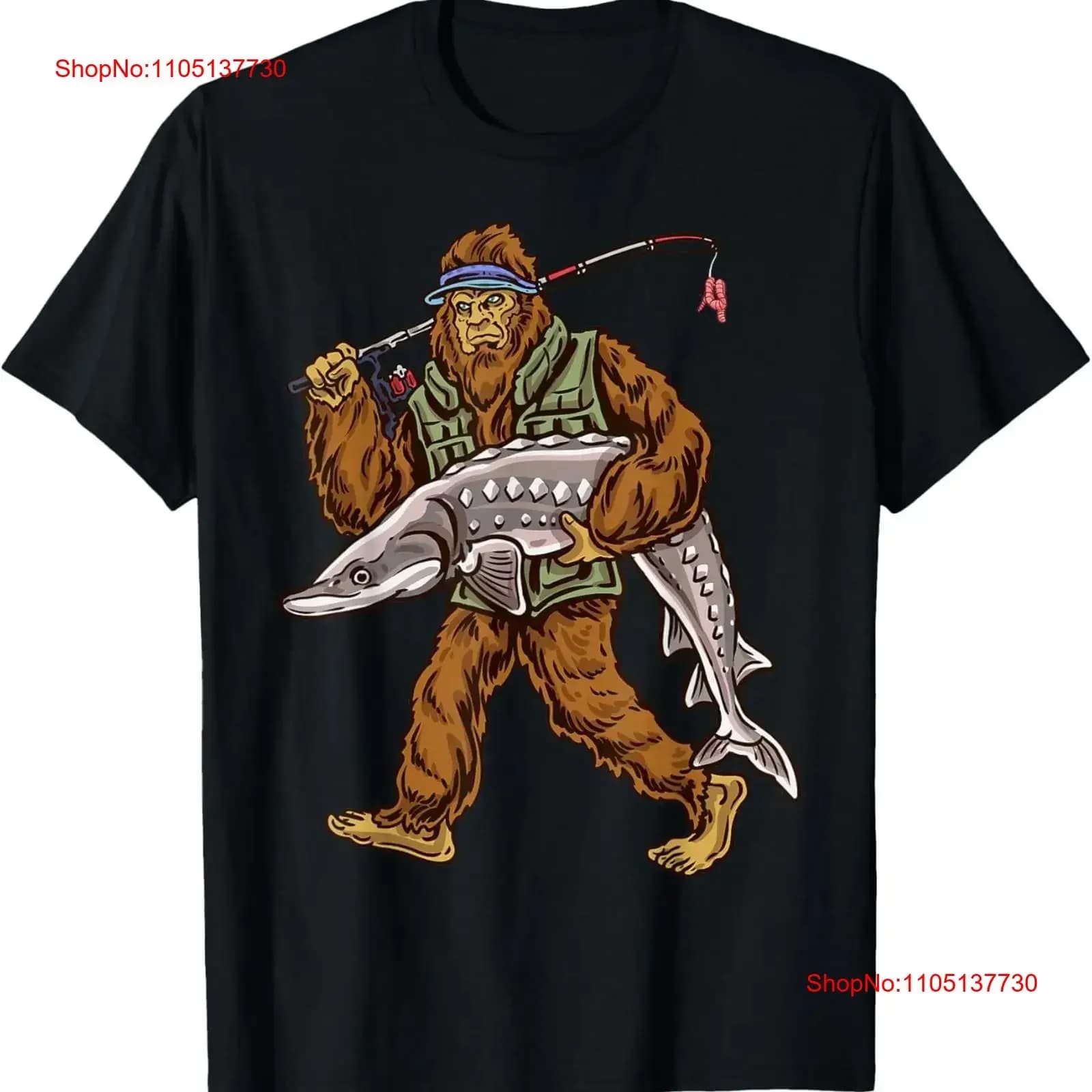 T-shirt da caccia Bigfoot da pesca Black Sturgeon da uomo vintage lavata comoda grafica streetwear homme elegante