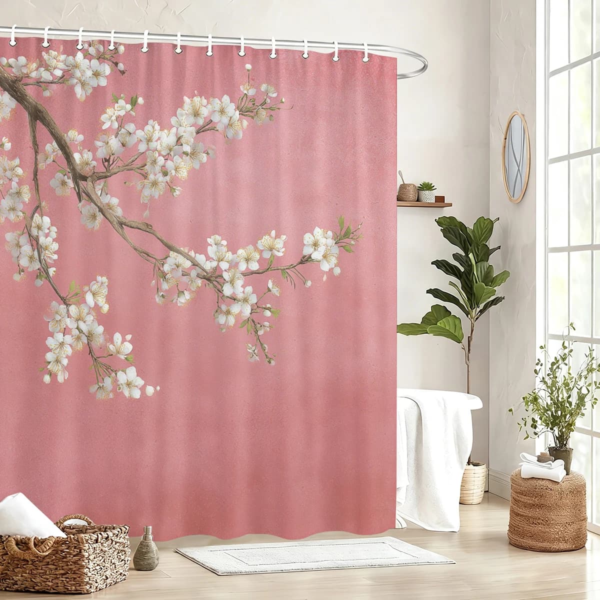 Tenda da Doccia in Poliestere con Motivo Floreale - Elegante Decorazione per il Bagno, Delicata Tenda da Bagno per la Casa