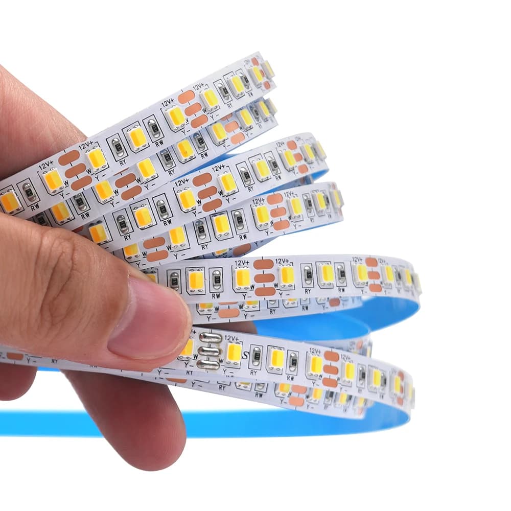 12V 24V 2835 CCT LED Strip Dual Color Warm White+Cool White 3000K-6000K LED Tape 120LEDs/m 8mm Flexible Dimmable CCT Bar Lamp