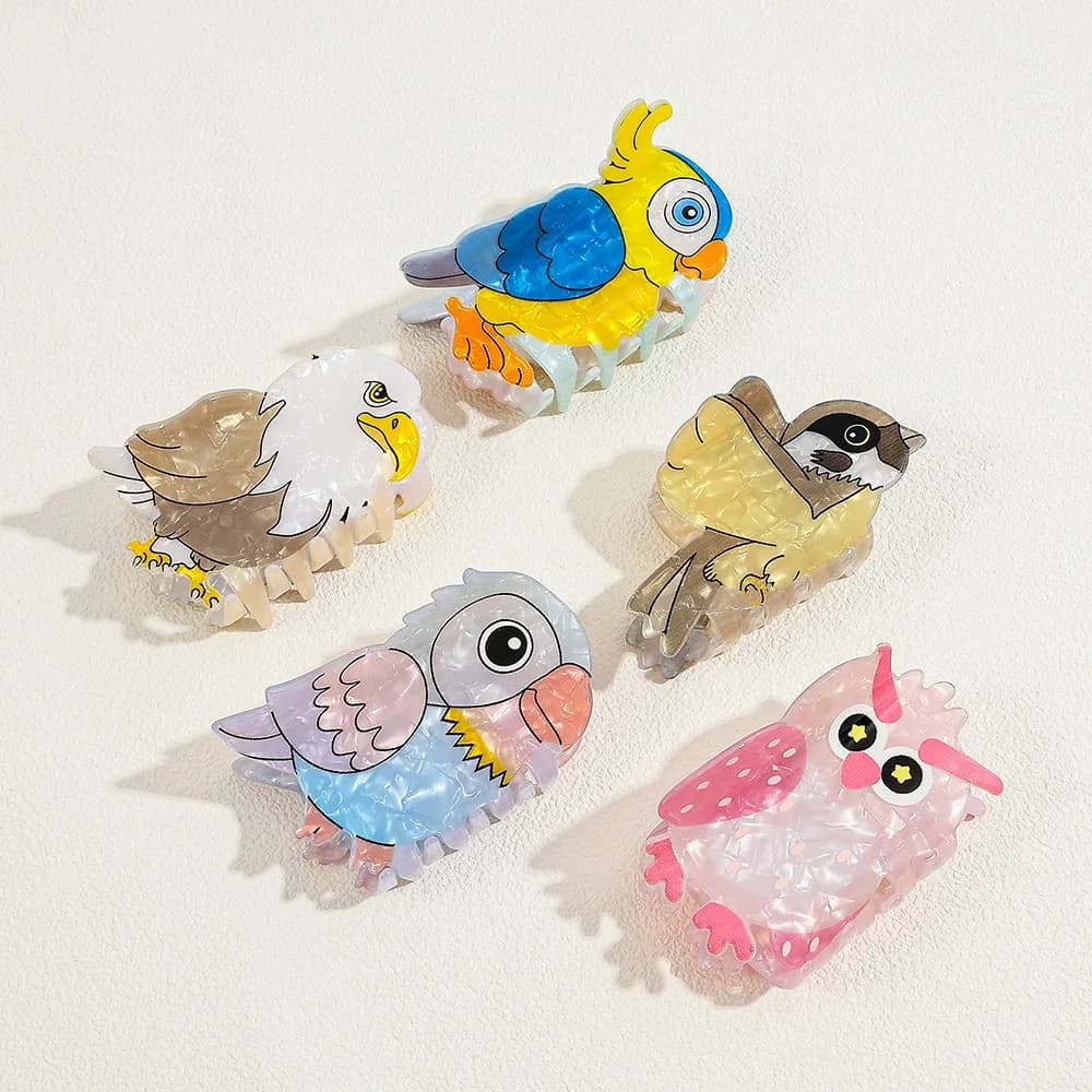 Cute Cartoon Bird Acrylic Hair Claw Clip Kawaii Parrot Owl Eagle Shark Clip Women Fashion Hair Accessories