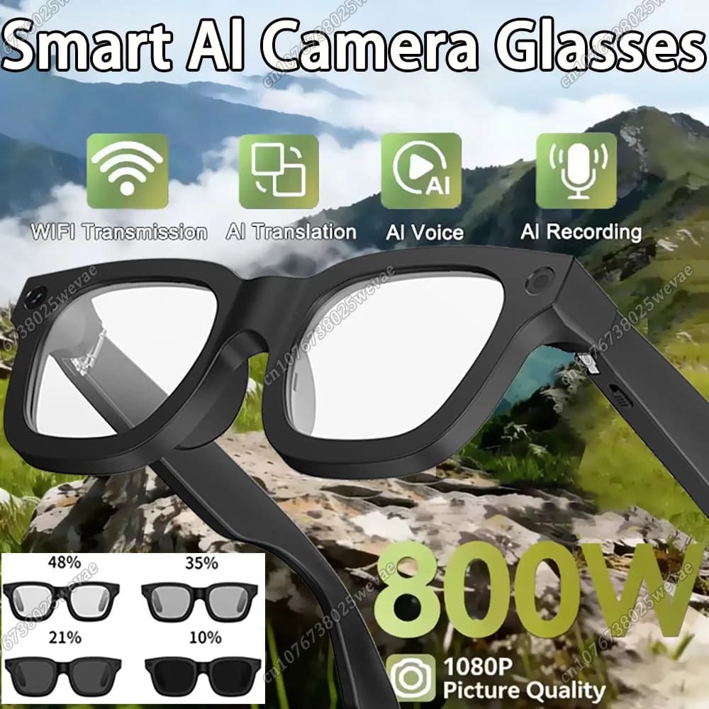 2026New 8K HD AI Occhiali intelligenti 800MP Fotocamera Bluetooth Chiamata Registrazione video Assistente vocale Controllo Cambia colore Occhiali da sole da uomo