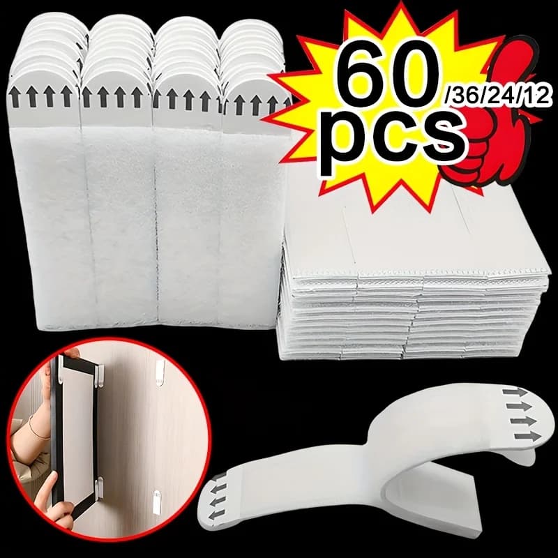 12-60PCS thick picture frame hanging magic buckle adhesive strip, no punching and easy to use seamless Velcro accessories