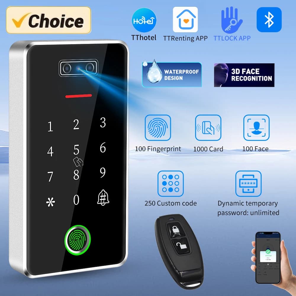Dispositivo di riconoscimento facciale per controllo accessi app TTLock Lettore di impronte digitali per schede RFID M1 per serratura in metallo IP67 impermeabile MF03