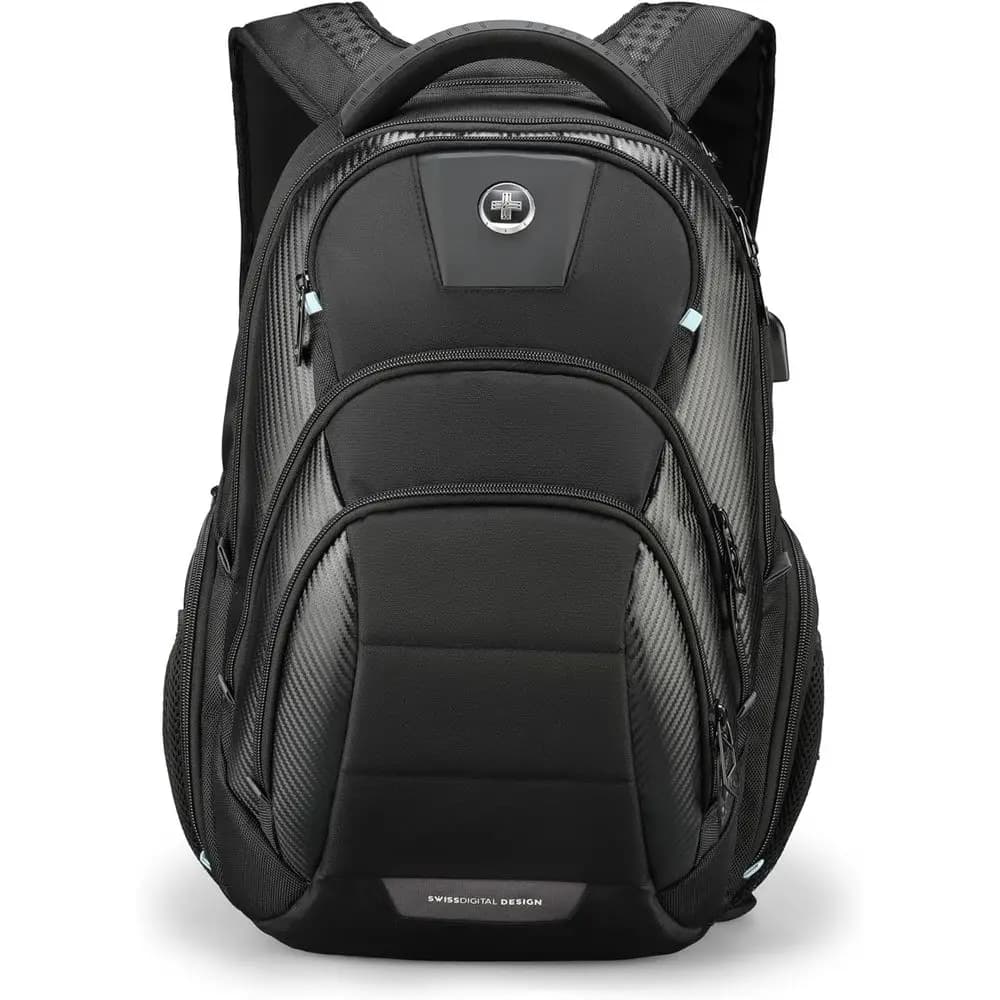 Zaino da Viaggio Urbano Grande con Scomparto per Laptop da 17 Pollici e Porta USB per Ricarica - Nero