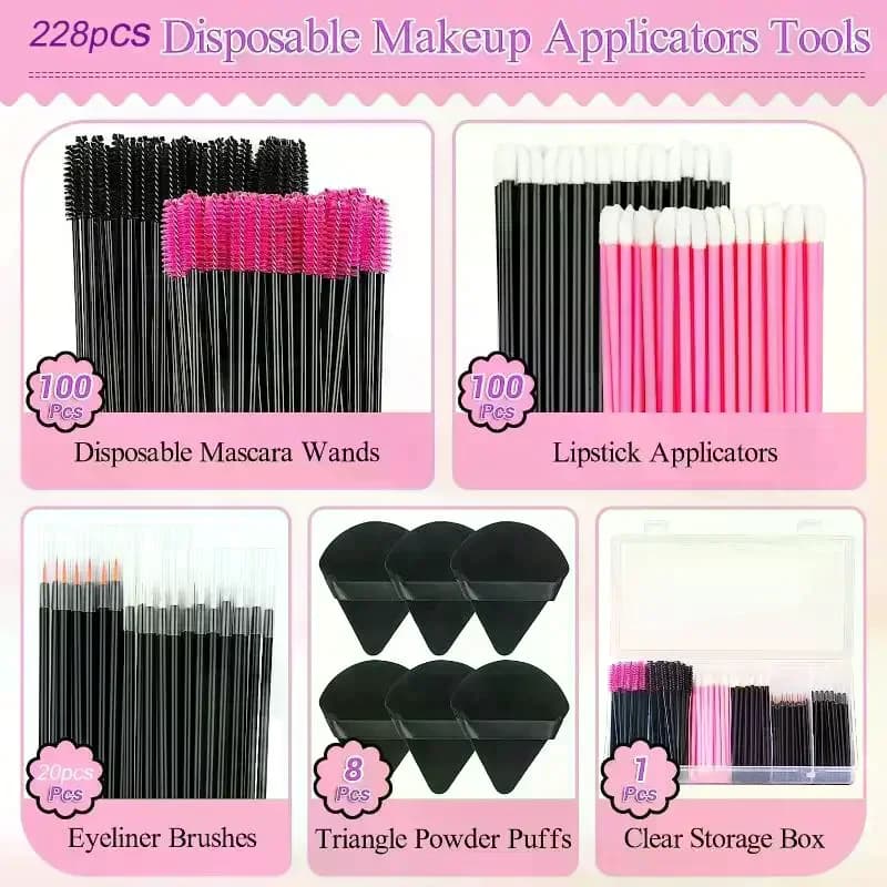 228 Piece Makeup Brushes Kit With Storage Box - Mascara Baquette Gift Set for Eyelash Brushes Gift for Mother's Day