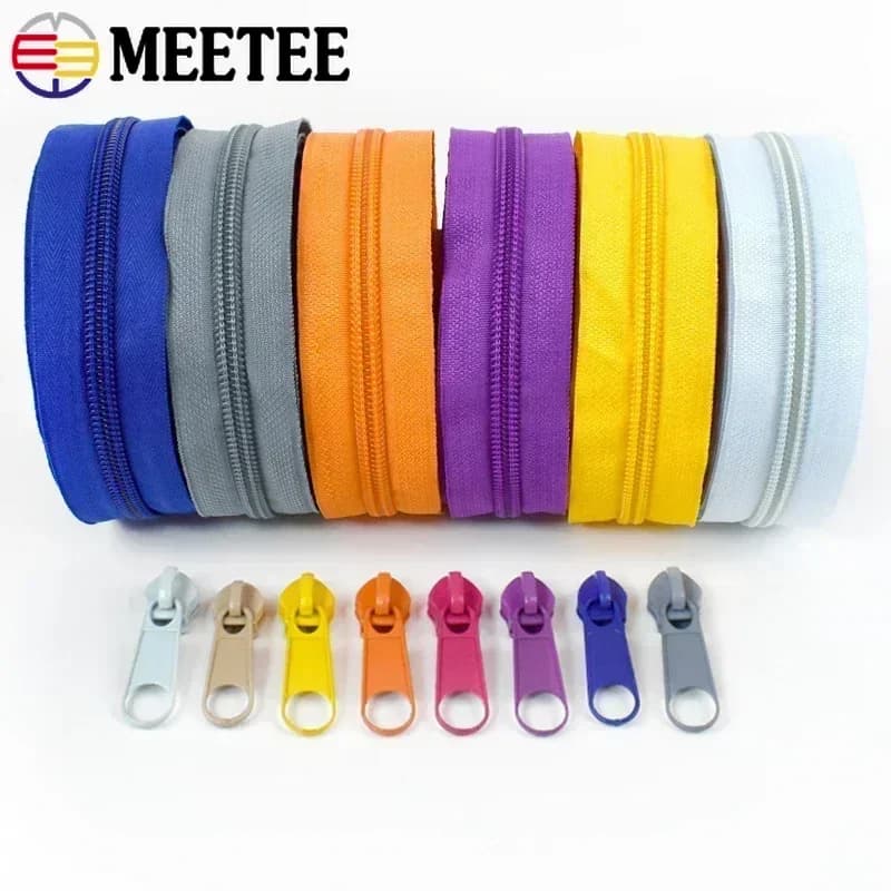 3 # 5 # Meetee 3/5/10M Nastro per cerniera in nylon arcobaleno con cerniere Slider Decor Kit di riparazione per chiusura con cerniera Borsa Accessori per cucire indumenti