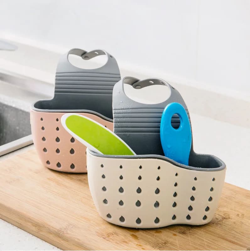 2 pcs drain basket for sink bag hanging kitchen faucet sponge washing dishes sink free punching hanging basket