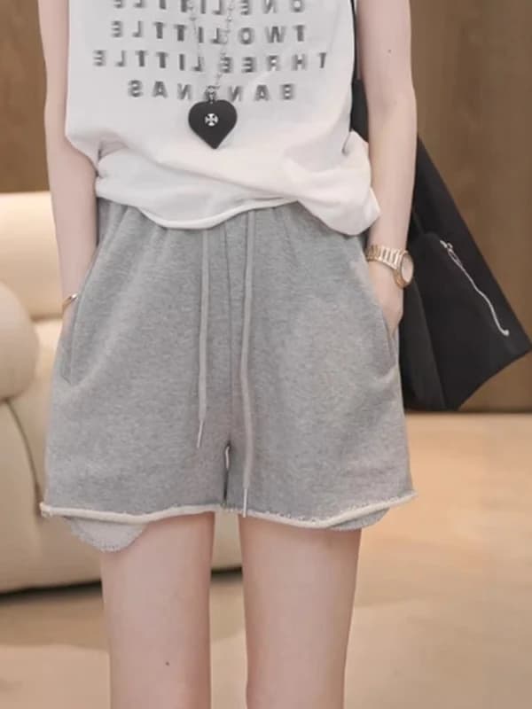 High Waist Loose Fit Casual Grey Sports Shorts for Women Summer 2026 New Style plus Size Flared Hemline Slimming Effect
