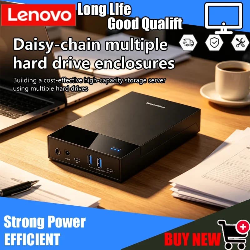 Enclosure Lenovo per HDD/SSD SATA da 2.5/3.5 Pollici, HUB USB3.0 Type-C, Installazione Senza Attrezzi, Alimentazione 12V, Supporto fino a 18TB