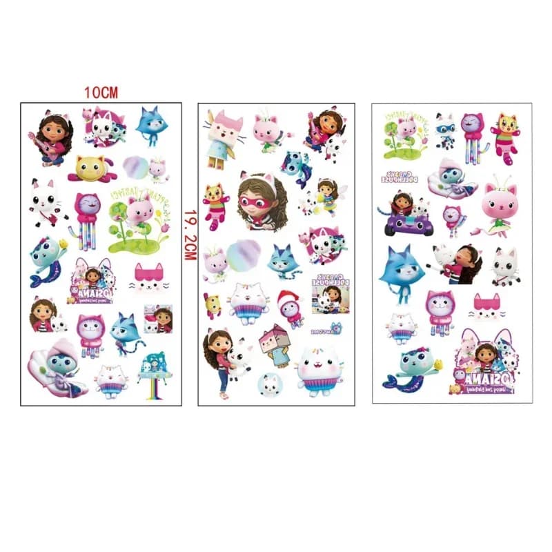 3 Pezzi Nuovi Adesivi Impermeabili Gabby Dollhouse con Gatti, Cartoni Animati Carini, Giocattoli per Bambini, Regali per Bambini