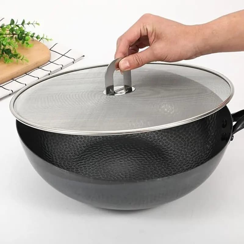 25cm/29cm/33cm Stainless Steel Splatter Screen Mesh Pot Lid Filter Cover Silver Oil Frying Pan Kitchen Cooking Tools