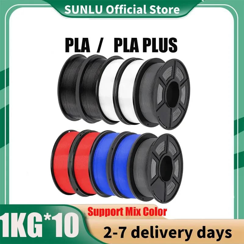 SUNLU 10KG PLA/PLA Plus Filament 10 Rolls 3D 1KG/roll 1,75mm 100% Filament Lines for 3D Printing From EU USA