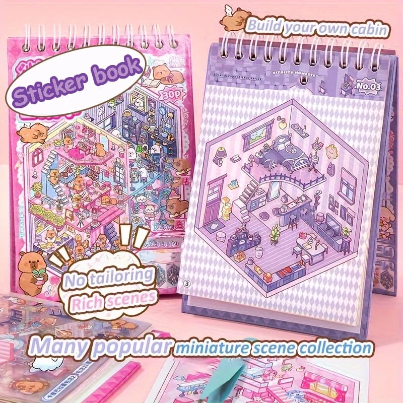 Mr. Paper 30Pcs 3d three-dimensional stacking miniature scene stickers scenery sticker book girls puzzle handmade diy stress
