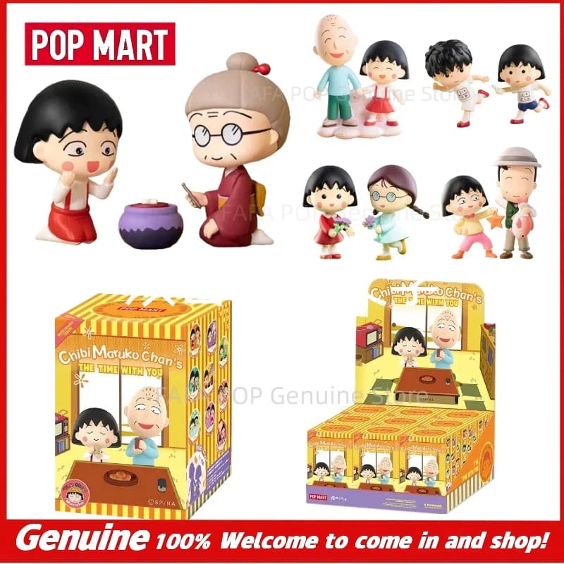 Genuine POPMART Chibi Maruko Chan The Time With You Series Blind Box Desktop Decoration Anime Kawaii Mystery Box Surprise Gifts