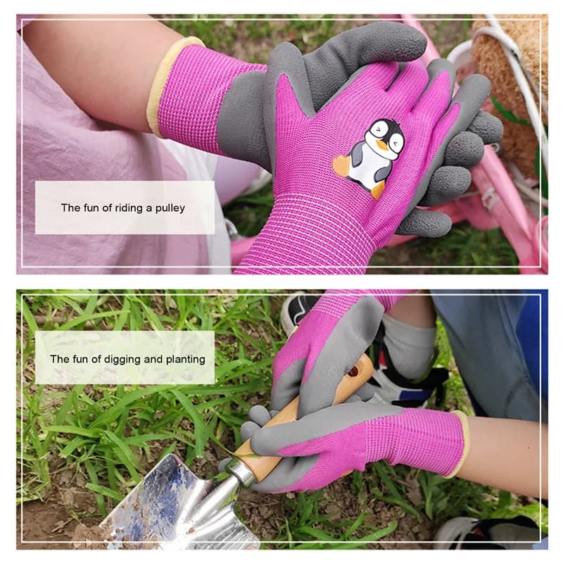 Guanti da lavoro da giardino impermeabili durevoli per bambini Guanti da lavoro da giardino di sicurezza per bambini antiscivolo Guanti da giardinaggio portatili per forniture da giardino