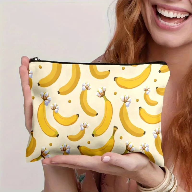 Borsa per il trucco AYellow Flower con banane - custodia multifunzionale con cerniera, borsa per riporre gioielli, piccola cerniera da viaggio perfetta b