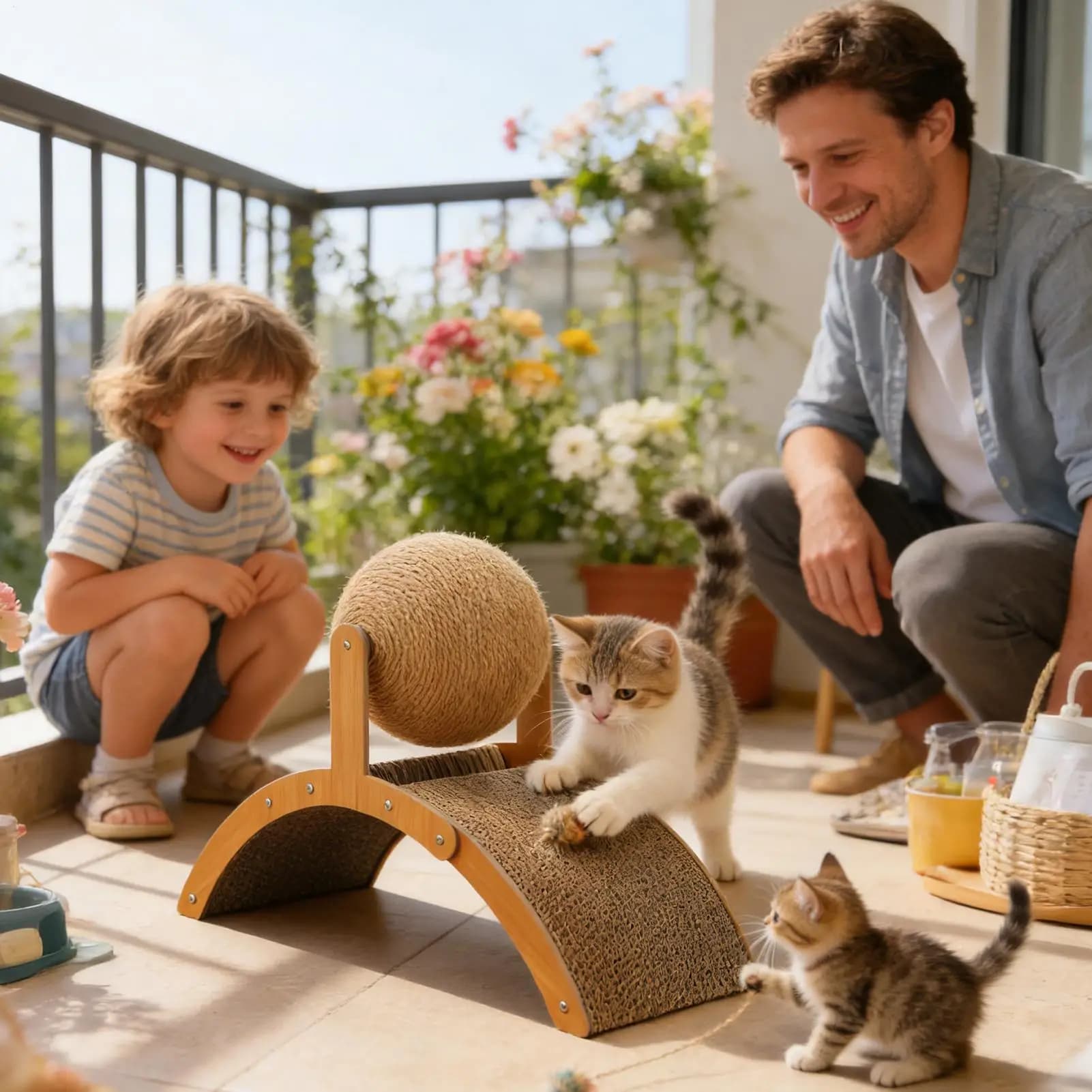 Giocattolo a sfera per gatti con base, gioco verticale di relax, per gatti di piccola taglia, conigli, cani di taglia media e cuccioli