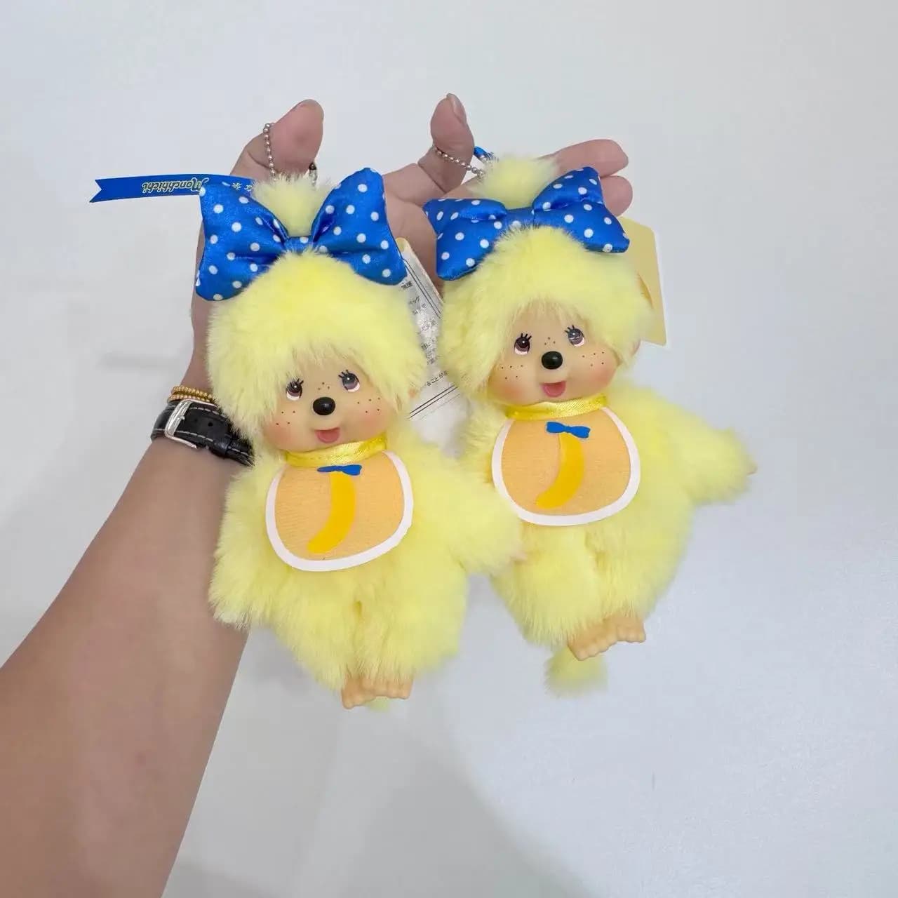 Portachiavi Monchichi a forma di banana, 15 cm, decorazione da appendere per coppie, bambola in morbida gomma, giocattolo da videogioco