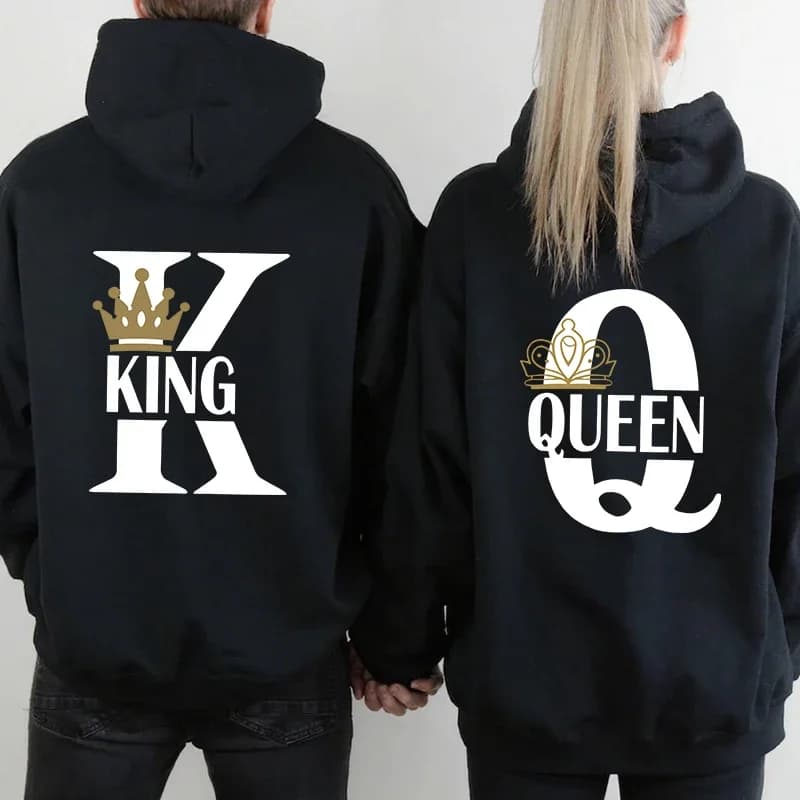 King Queen Printing Men's Women's Hoodies Casual Sweatshirts Outdoors Sports Jogging Clothing Autumn Winter Versatile Sportswear