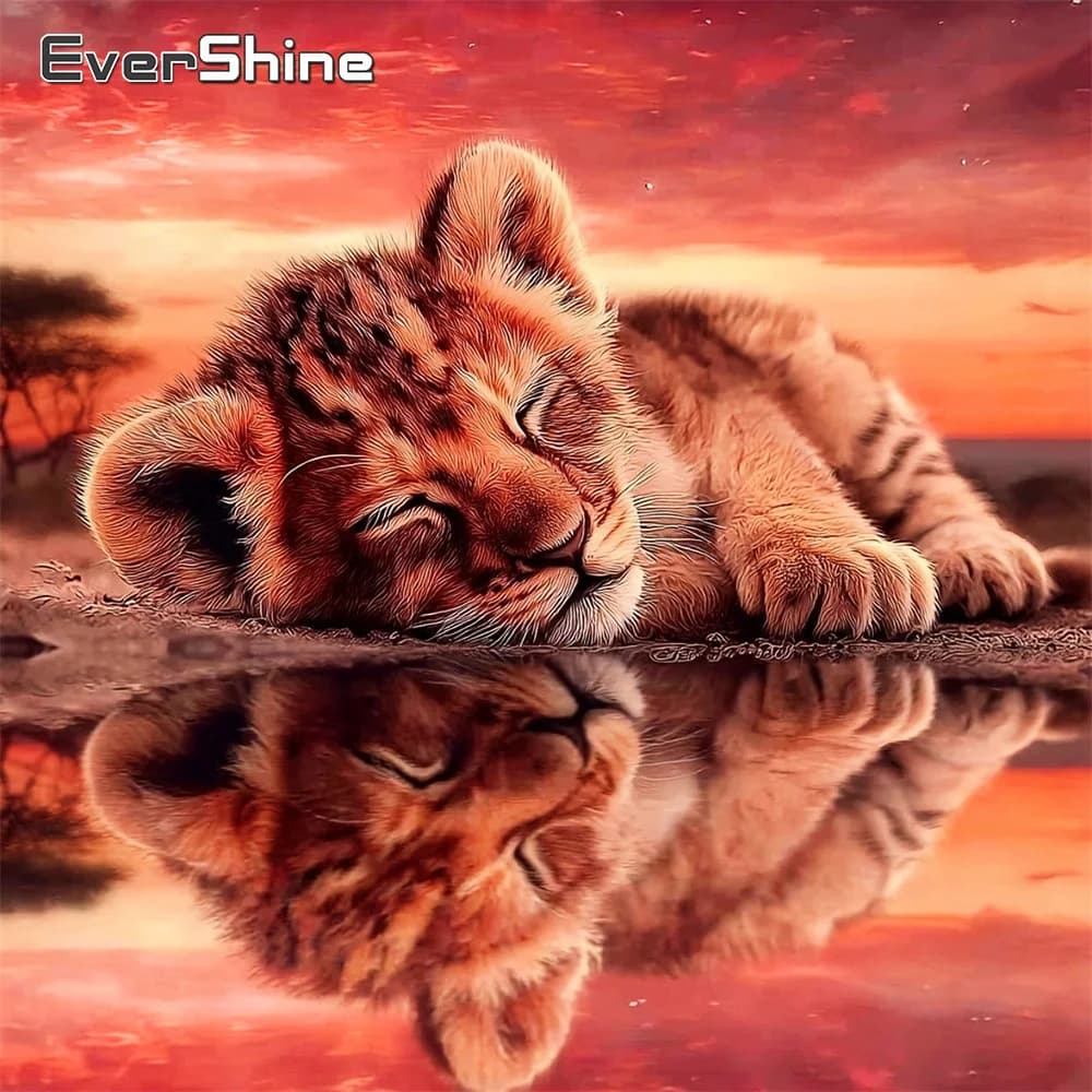 EverShine Kit Pittura Diamante Mosaico Leone Ricamato con Strass Quadrati Completi, Nuovo Arrivo, Decorazione Murale