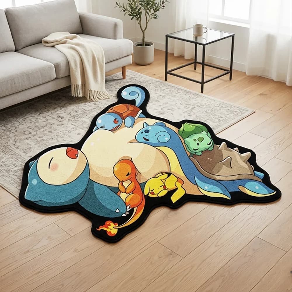 Simpatico tappetino Pokemon Snorlax & Starter Buddies - Tappeto morbido antiscivolo stampato per camera da letto e sala giochi