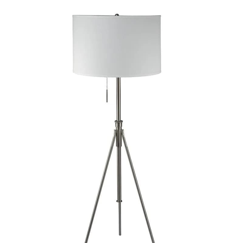 The 58" - 72" H adjustable tripod floor features a large drum lampshade and a comfortable pedal switch suitable for living rooms and bedrooms