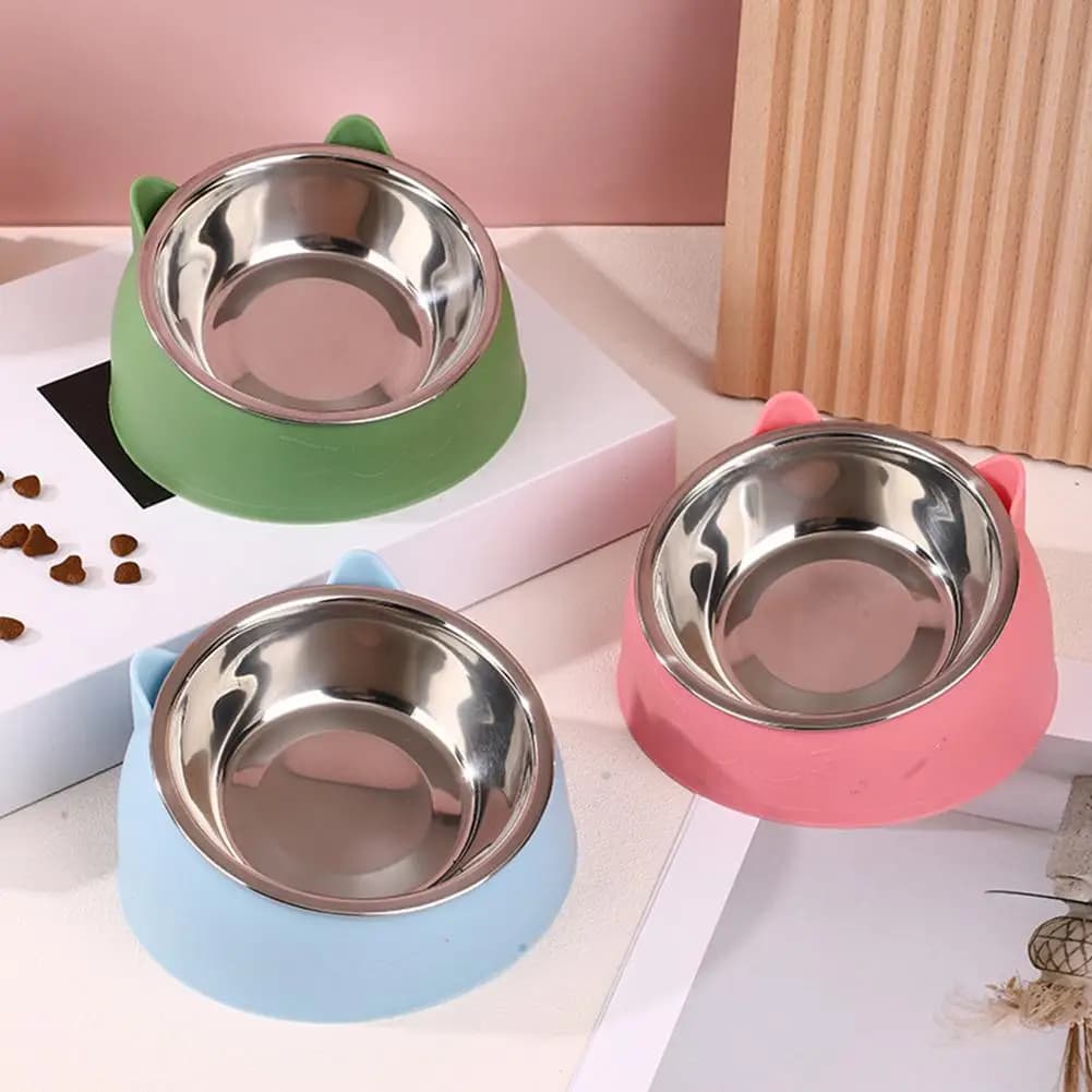 100ML Cat Bowl Creative Inclined Kitten Puppy Food Feeding Bowls Stainless Steel Cats Drinking Feeder Pet Dogs Cats Feeders