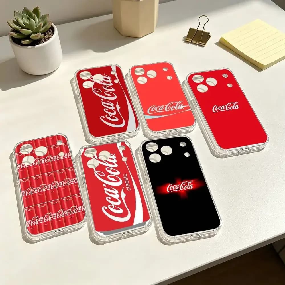 C-CocaS-Fashion Cola Phone Case Transparent IMD For IPhone 17 16 15 14 13 12 11 PRO MAX PLUS Mini Soft Cover