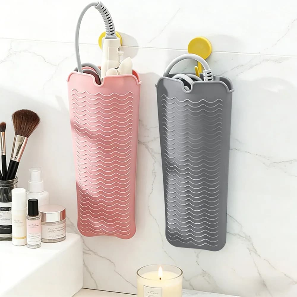 Ferro arricciacapelli in silicone, copertura protettiva termoisolante, pad anti-scottatura, borsa portaoggetti portatile da viaggio con gancio