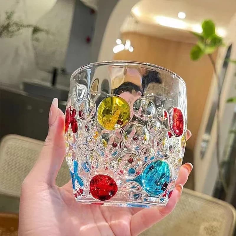 Bicchiere di succo di cristallo Bevanda fredda Tazza di denti intarsiati colorati Corpo dritto Champagne Birra Bottiglia d'acqua Bicchieri da cocktail