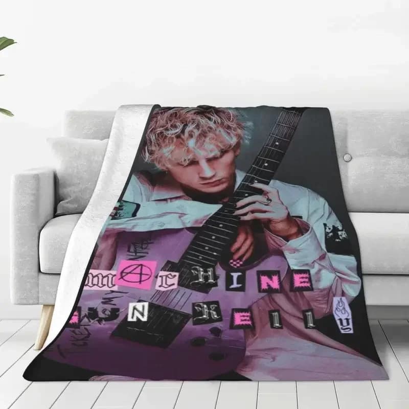 Machine Gun Kelly Blanket Fleece Winter Music Art Singer Portable Super Soft Throw Blanket for Bedding Travel Plush Thin Quilt