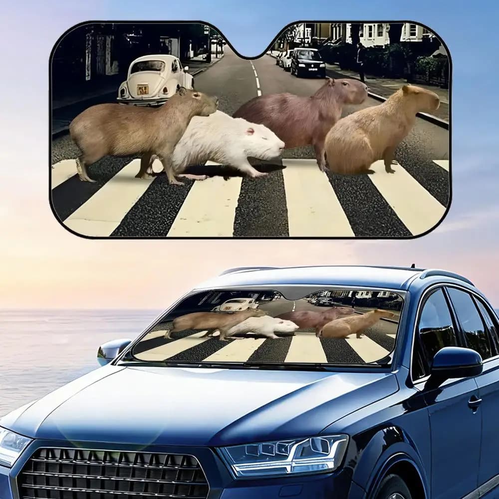 Parasole Pieghevole per Auto a Forma di Capibara, Protezione UV, Isolamento Termico Riflettente, Copertura Riutilizzabile