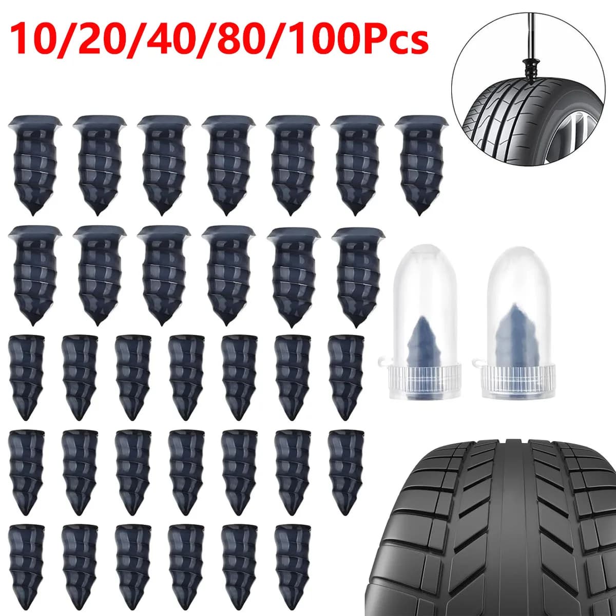 Kit Riparazione Pneumatici Auto Moto: Chiodi per Riparazione Gomme, Patch in Gomma, Attrezzi per Forature Tubeless - 10/40/80/100 Pezzi